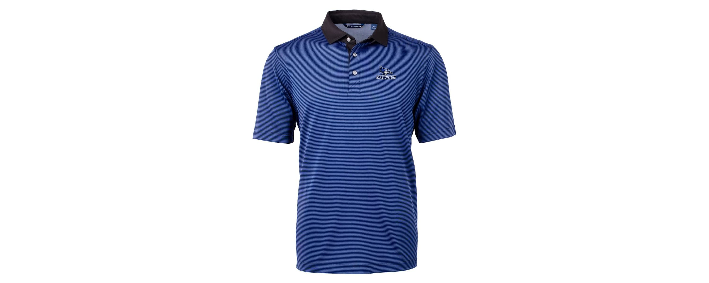 Creighton University Bluejays NCAA Blue/Black Creighton Bluejays Big & Tall Virtue Eco Pique Micro Stripe Recycled Polo