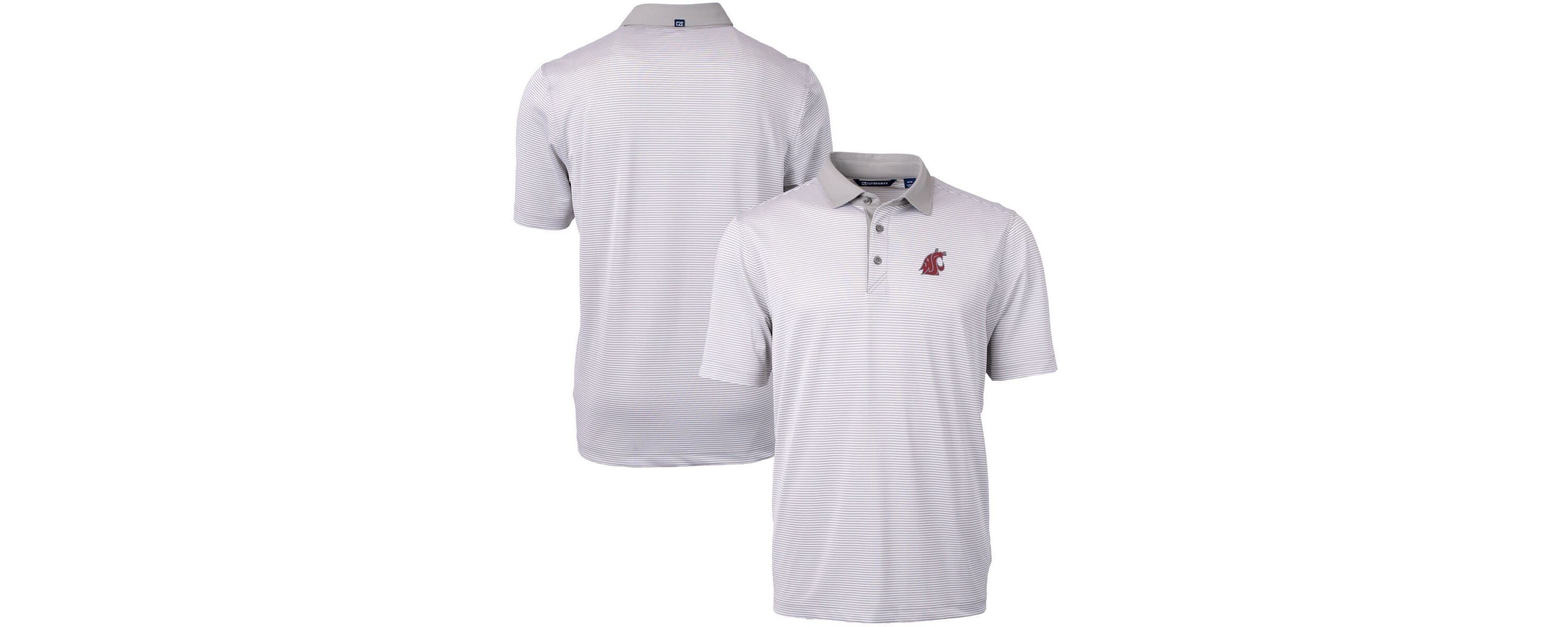 NCAA Washington State Cougars Big & Tall Virtue Eco Pique Micro Stripe Recycled Polo