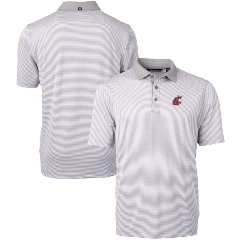 NCAA Washington State Cougars Big & Tall Virtue Eco Pique Micro Stripe Recycled Polo