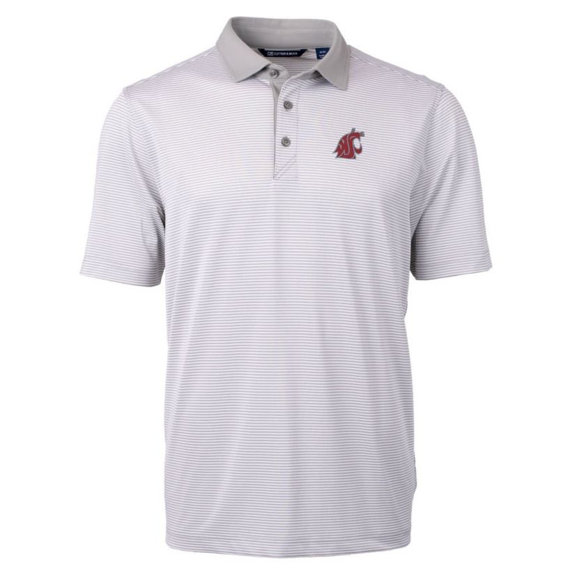 NCAA Washington State Cougars Big & Tall Virtue Eco Pique Micro Stripe Recycled Polo