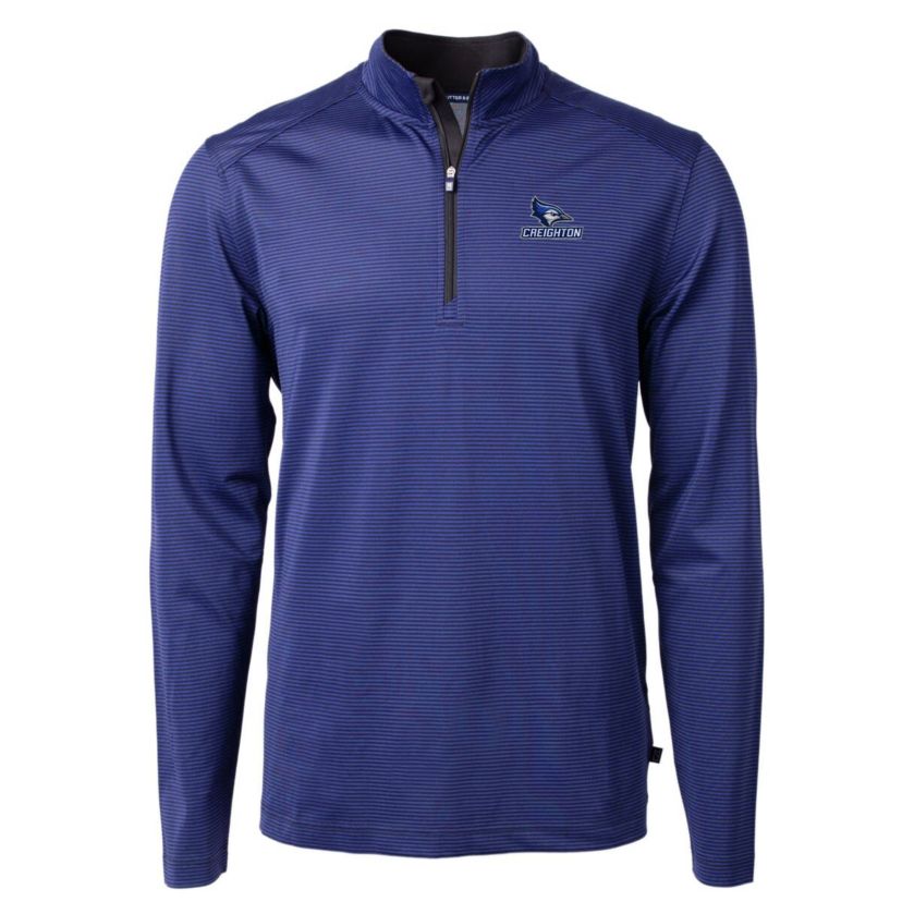 Creighton University Bluejays NCAA Creighton Bluejays Big & Tall Virtue Eco Pique Micro Stripe Recycled Quarter-Zip Pullover Top