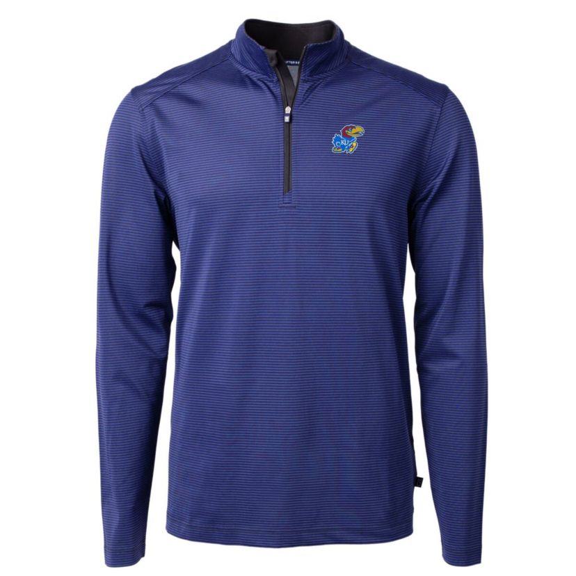 NCAA Kansas Jayhawks Big & Tall Virtue Eco Pique Micro Stripe Recycled Quarter-Zip Pullover Top