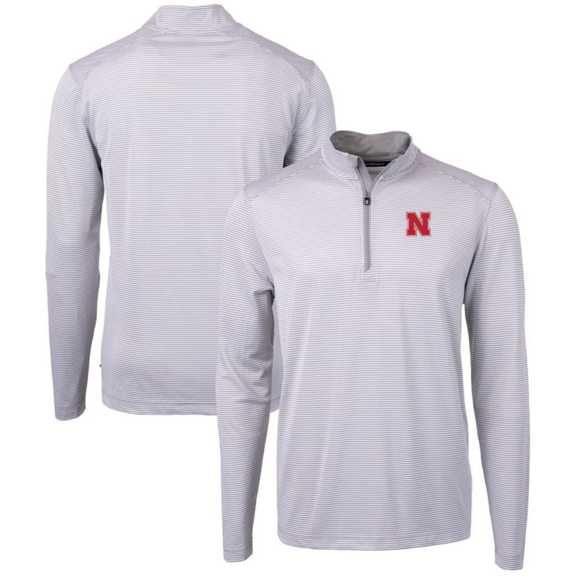 NCAA Nebraska Huskers Big & Tall Virtue Eco Pique Micro Stripe Recycled Quarter-Zip Pullover Top