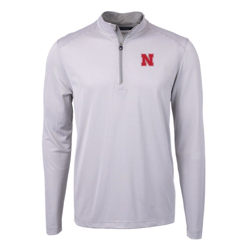 NCAA Nebraska Huskers Big & Tall Virtue Eco Pique Micro Stripe Recycled Quarter-Zip Pullover Top