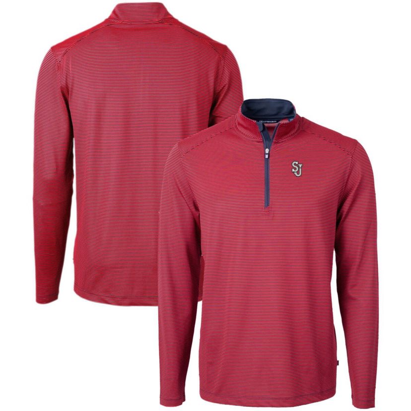 St. Johns Red Storm NCAA St. Johns Storm Big & Tall Virtue Eco Pique Micro Stripe Recycled Quarter-Zip Pullover Top
