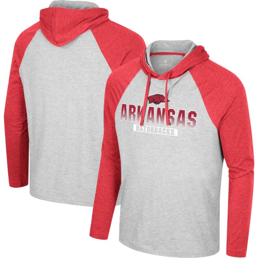 NCAA Grey Arkansas Razorbacks Hasta La Vista Raglan Hoodie Long Sleeve T-Shirt