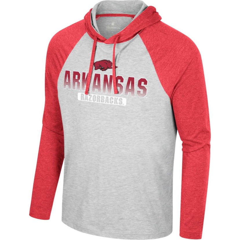 NCAA Grey Arkansas Razorbacks Hasta La Vista Raglan Hoodie Long Sleeve T-Shirt
