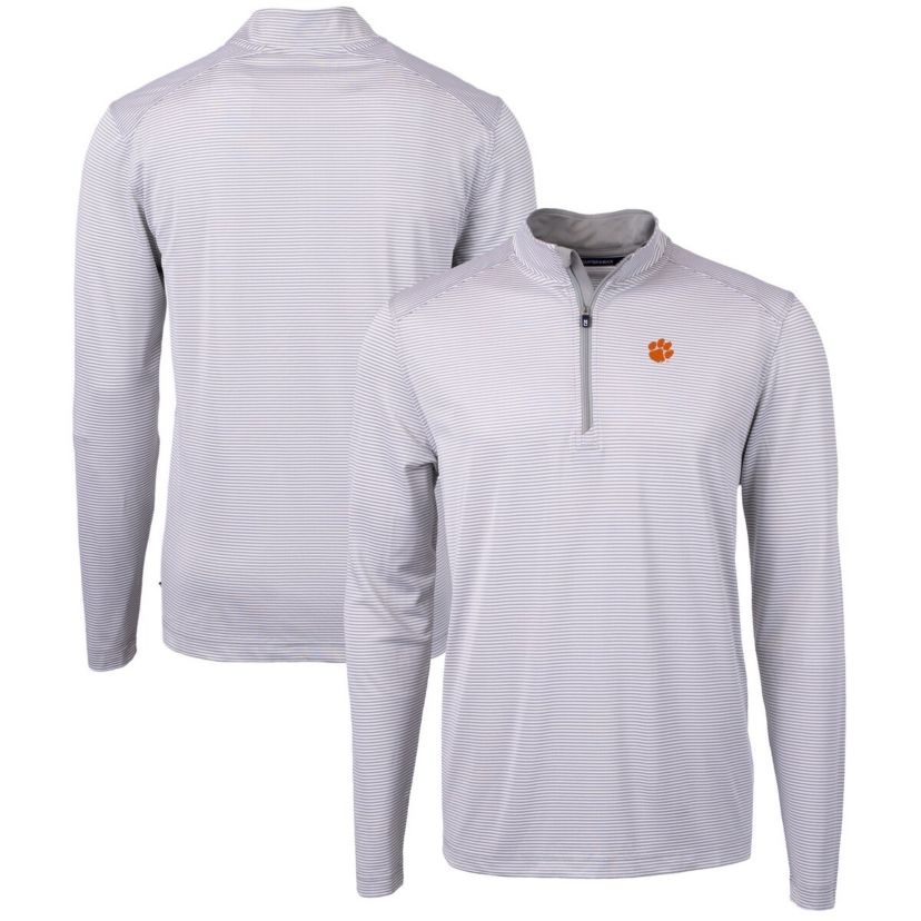 NCAA Clemson Tigers Big & Tall Virtue Eco Pique Micro Stripe Recycled Quarter-Zip Pullover Top