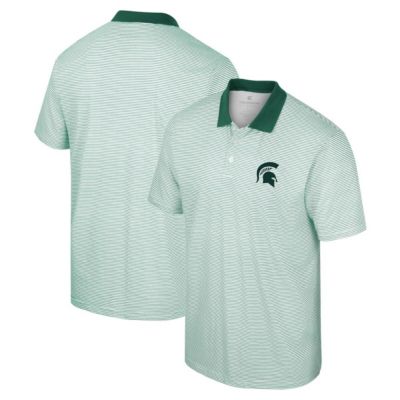 Colosseum Men's NCAA Michigan State Spartans Print Stripe Polo, White, 3XL