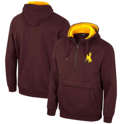 Colosseum Men's NCAA Wyoming Cowboys Team Half-Zip Pullover Hoodie, Brown, Medium