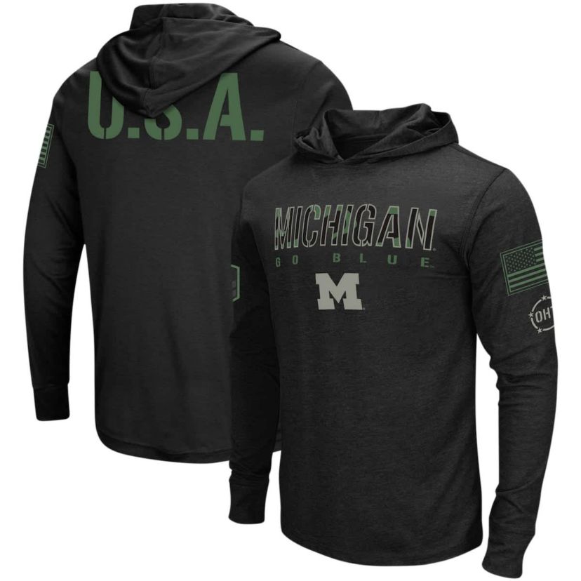 NCAA Michigan Wolverines Big & Tall OHT Military Appreciation Tango Long Sleeve Hoodie T-Shirt