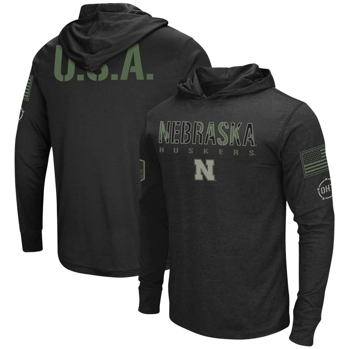 NCAA Nebraska Huskers Big & Tall OHT Military Appreciation Tango Long Sleeve Hoodie T-Shirt