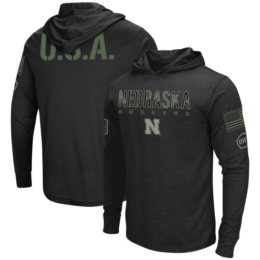 NCAA Nebraska Huskers Big & Tall OHT Military Appreciation Tango Long Sleeve Hoodie T-Shirt