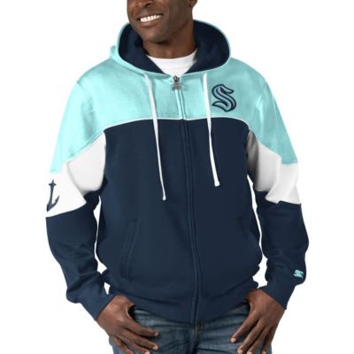 Starter Men's NHL Navy/Light Seattle Kraken Power Forward Full-Zip Hoodie, Navy Blue, Small