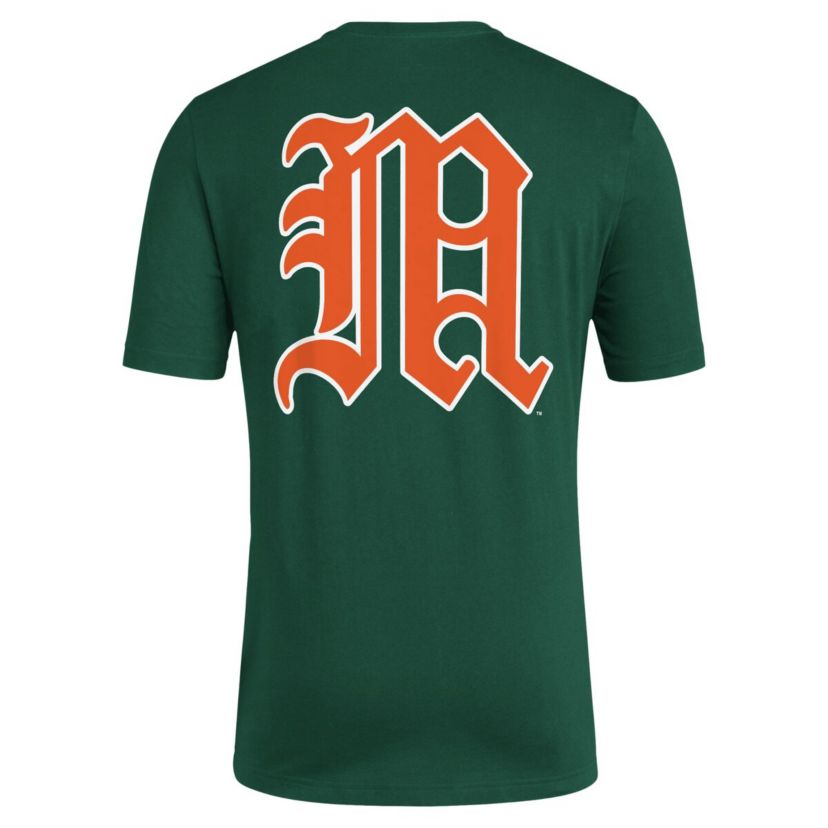 Miami (FL) Hurricanes NCAA Miami Hurricanes Reverse Retro Baseball 2 Hit T-Shirt