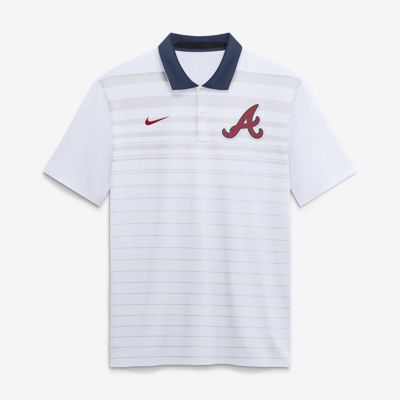 Men's MLB Nike Atlanta Braves Vapor Striped Dri-FIT Polo, White, Medium