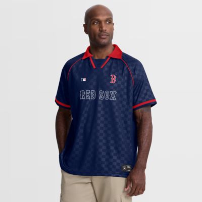 Men's Boston Red Sox MLB Fanatics Boston Sox Homerun Raglan V-Neck Polo, Navy Blue, 3XL