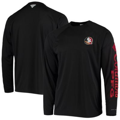 Columbia Men's NCAA Florida State Seminoles Terminal Tackle Omni-Shade Raglan Long Sleeve T-Shirt, Black, Large