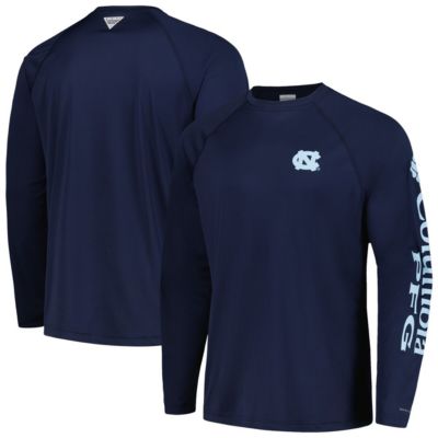 Columbia Men's NCAA North Carolina Tar Heels Terminal Tackle Omni-Shade Raglan Long Sleeve T-Shirt, Navy Blue, Large
