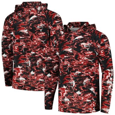 Columbia Men's NCAA Arkansas Razorbacks PFG Terminal Tackle Omni-Shade Rippled Long Sleeve Hooded T-Shirt, Black, Medium