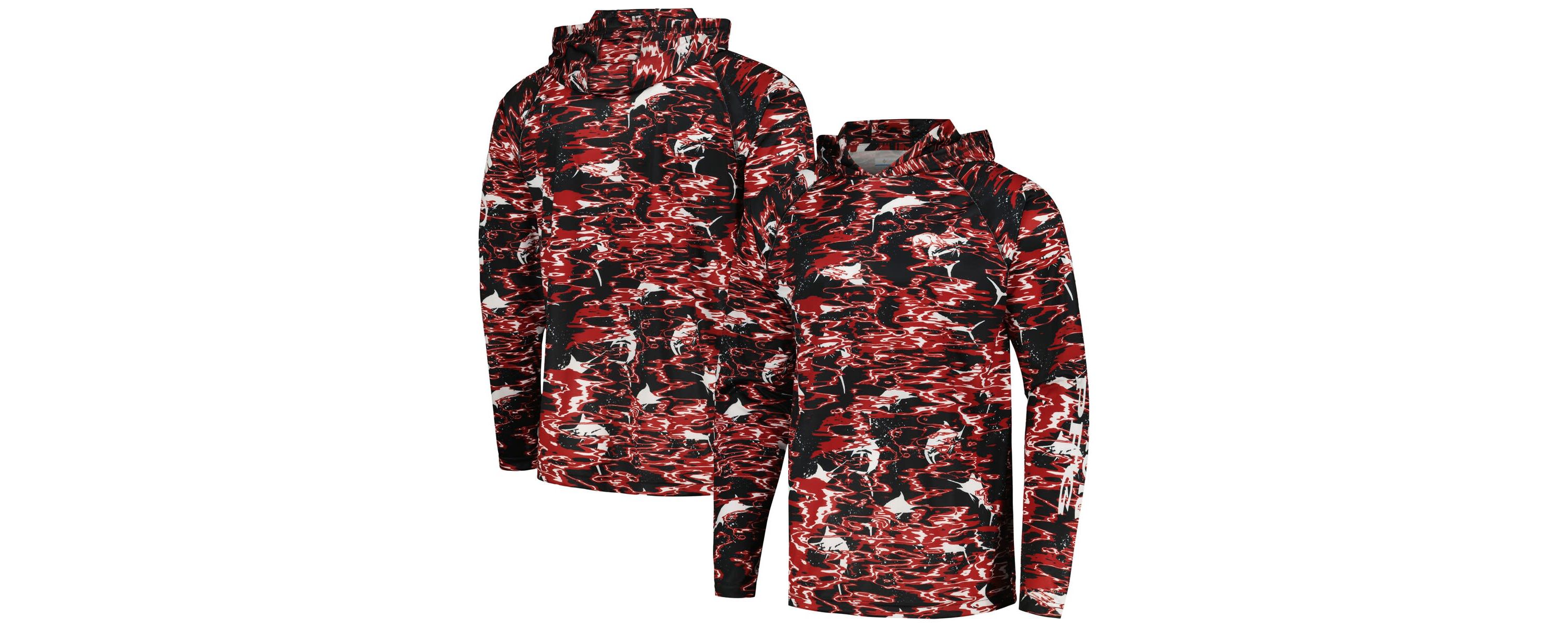 NCAA Arkansas Razorbacks PFG Terminal Tackle Omni-Shade Rippled Long Sleeve Hooded T-Shirt