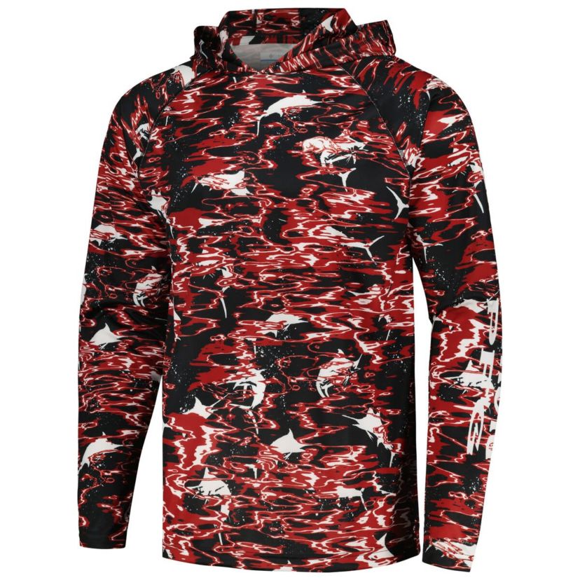 NCAA Arkansas Razorbacks PFG Terminal Tackle Omni-Shade Rippled Long Sleeve Hooded T-Shirt
