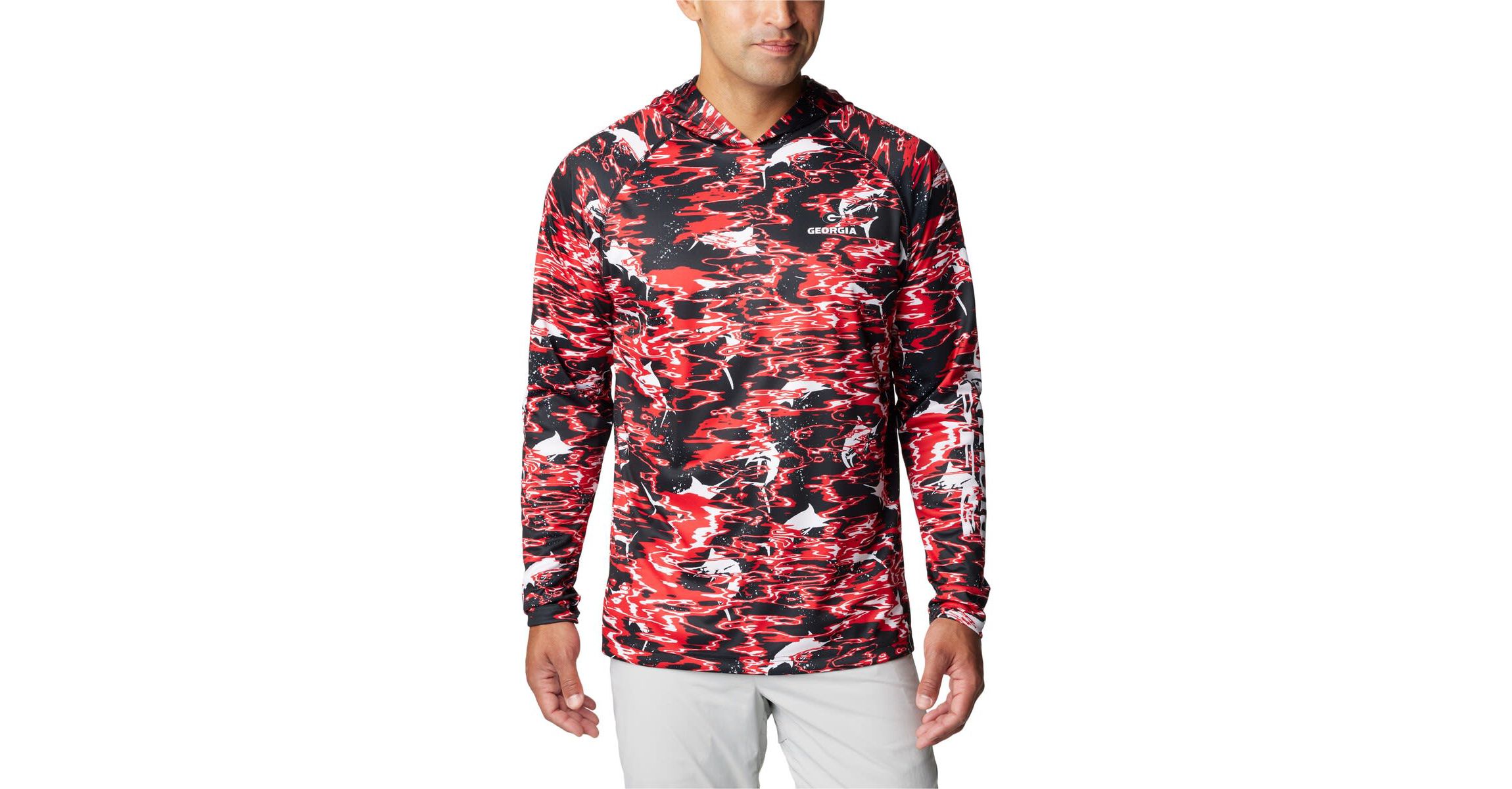 NCAA Georgia Bulldogs PFG Terminal Tackle Omni-Shade Rippled Long Sleeve Hooded T-Shirt