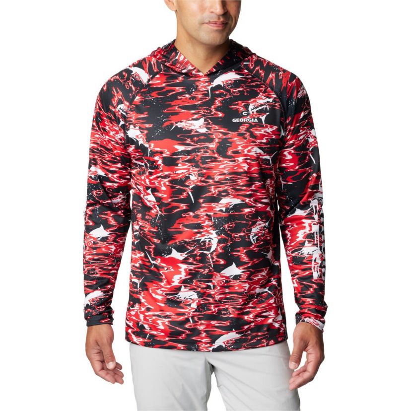 NCAA Georgia Bulldogs PFG Terminal Tackle Omni-Shade Rippled Long Sleeve Hooded T-Shirt