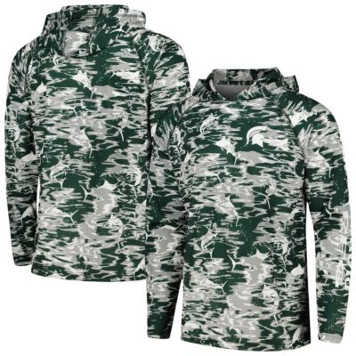 Columbia Men's NCAA Michigan State Spartans PFG Terminal Tackle Omni-Shade Rippled Long Sleeve Hooded T-Shirt, Green, Large -  0195979163815