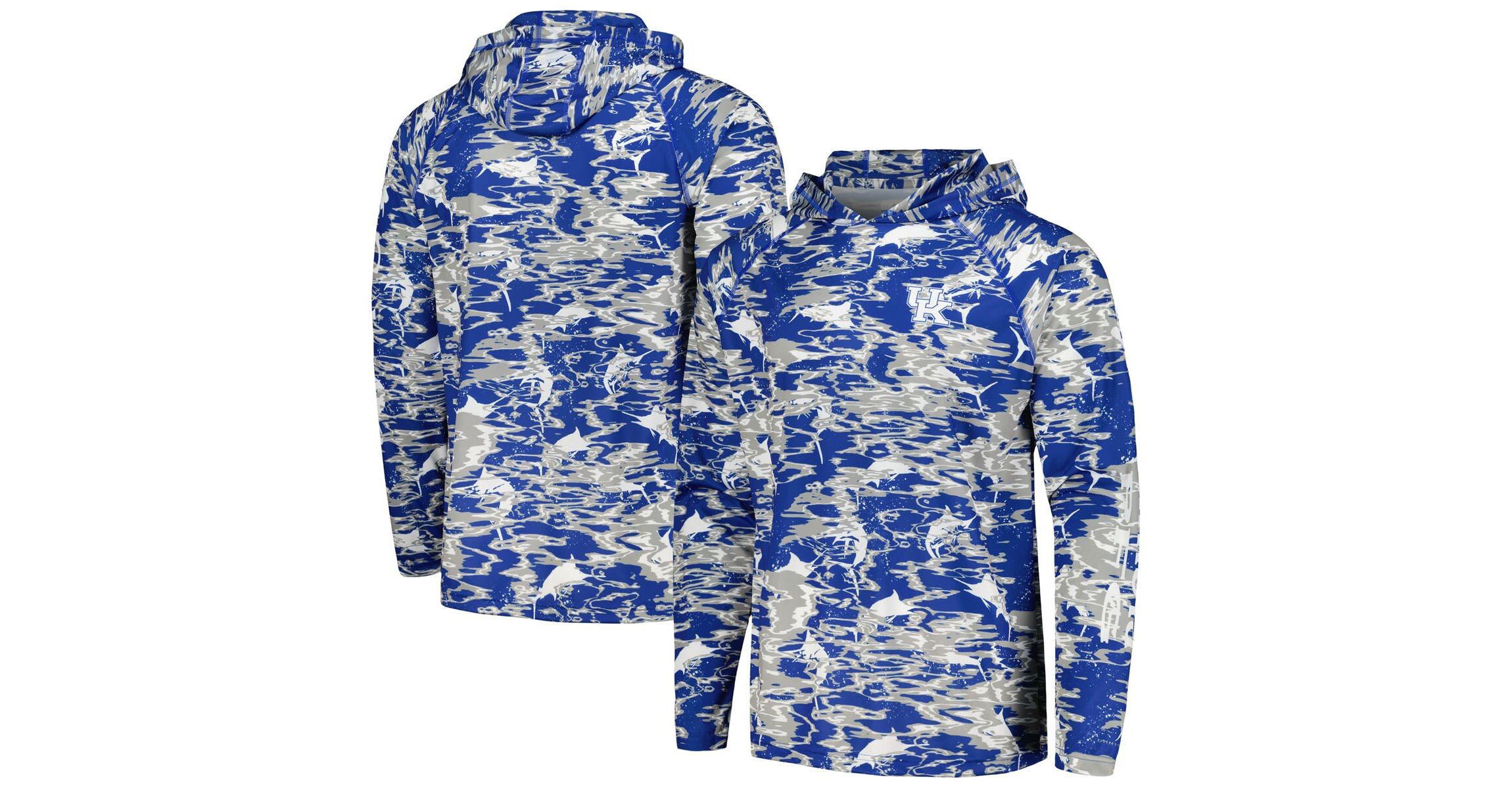 NCAA Kentucky Wildcats PFG Terminal Tackle Omni-Shade Rippled Long Sleeve Hooded T-Shirt