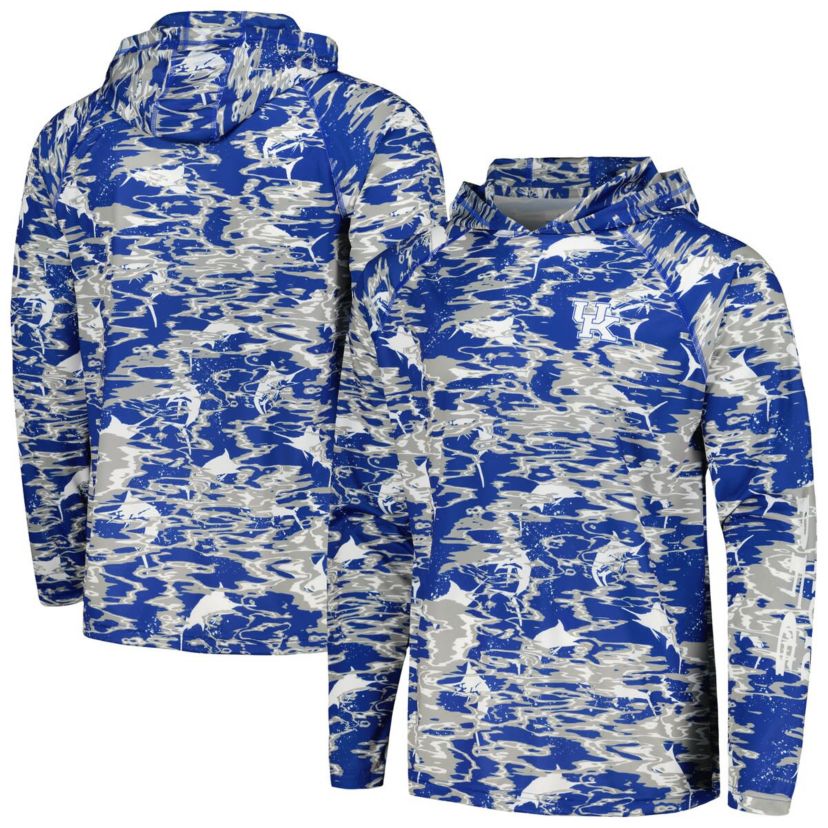NCAA Kentucky Wildcats PFG Terminal Tackle Omni-Shade Rippled Long Sleeve Hooded T-Shirt