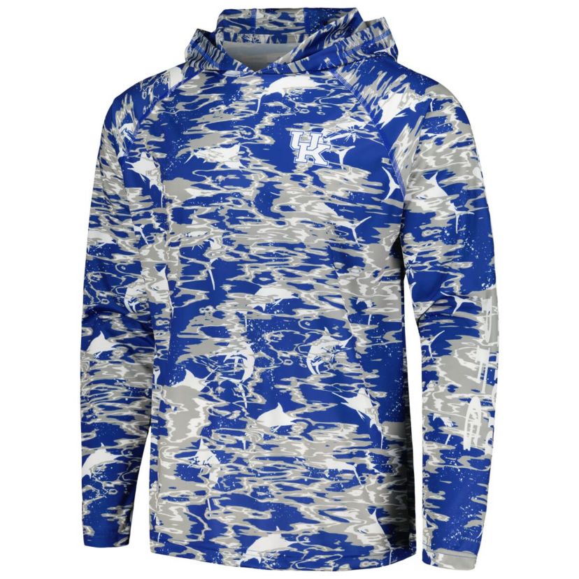 NCAA Kentucky Wildcats PFG Terminal Tackle Omni-Shade Rippled Long Sleeve Hooded T-Shirt