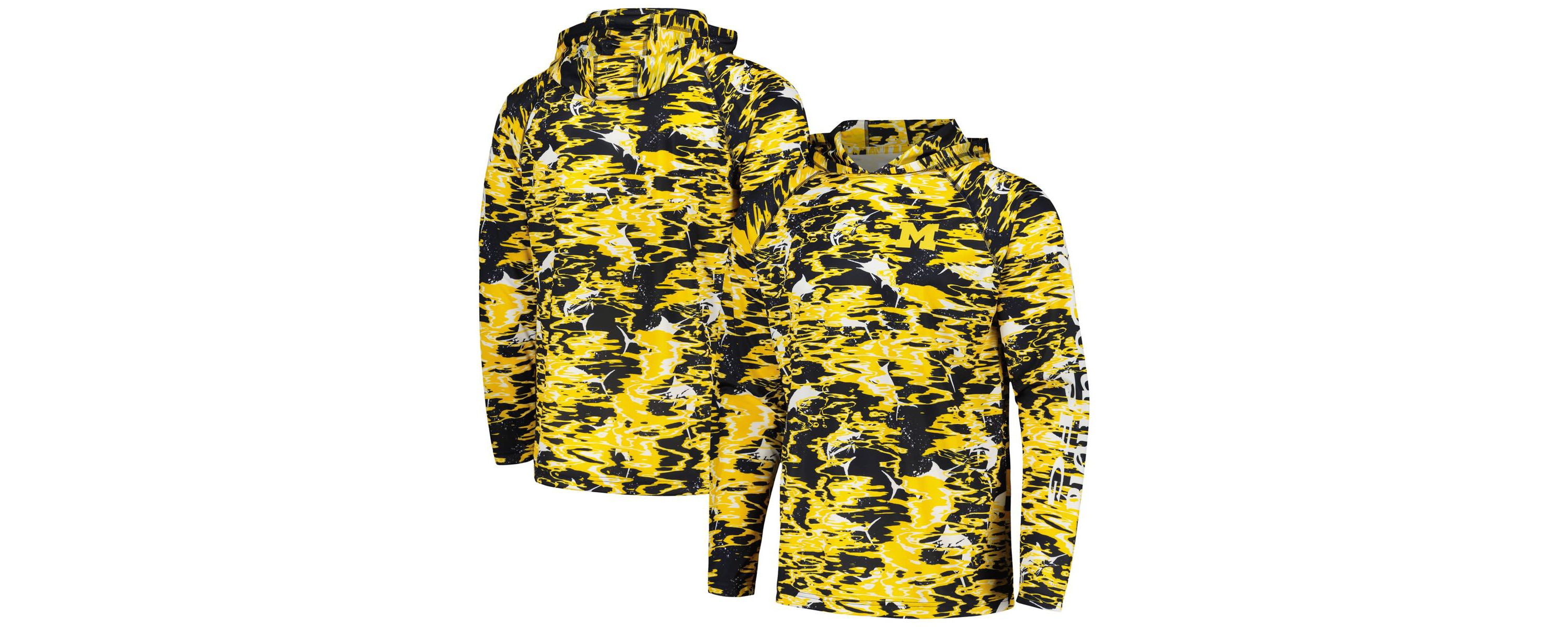 NCAA Michigan Wolverines PFG Terminal Tackle Omni-Shade Rippled Long Sleeve Hooded T-Shirt
