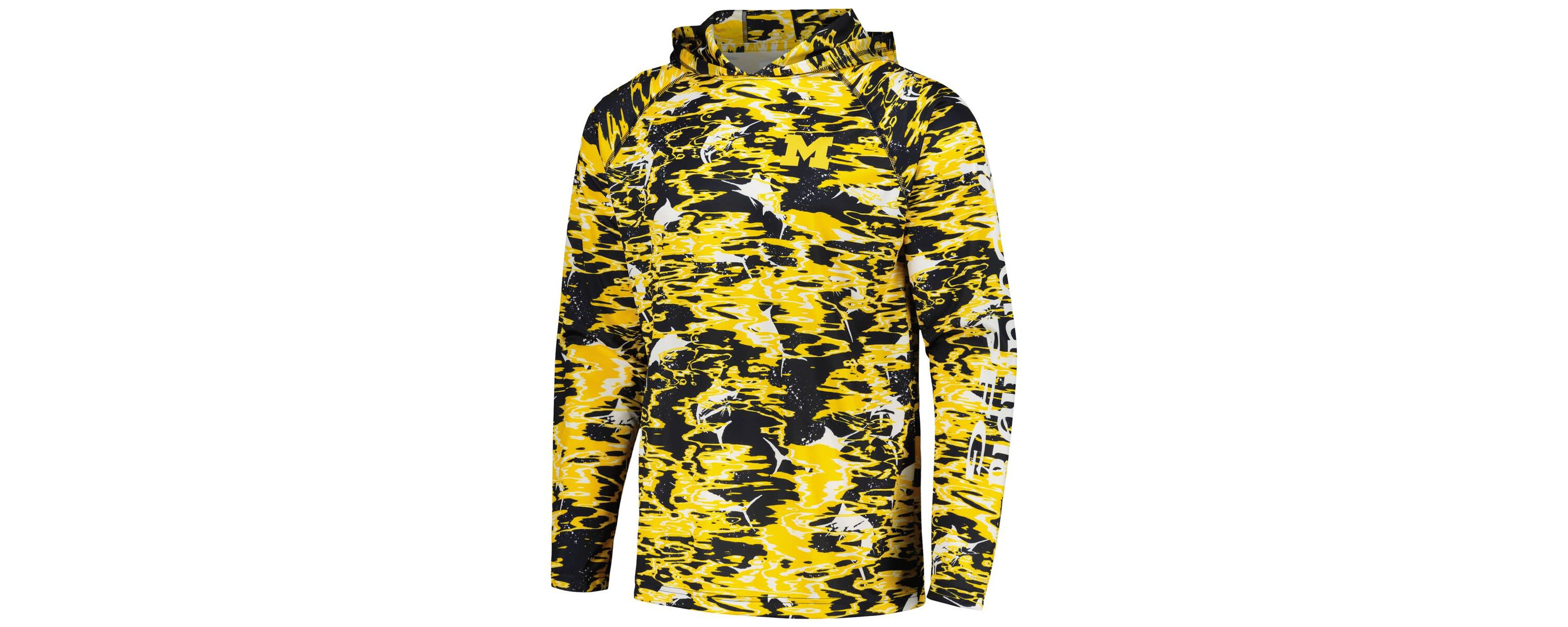 NCAA Michigan Wolverines PFG Terminal Tackle Omni-Shade Rippled Long Sleeve Hooded T-Shirt