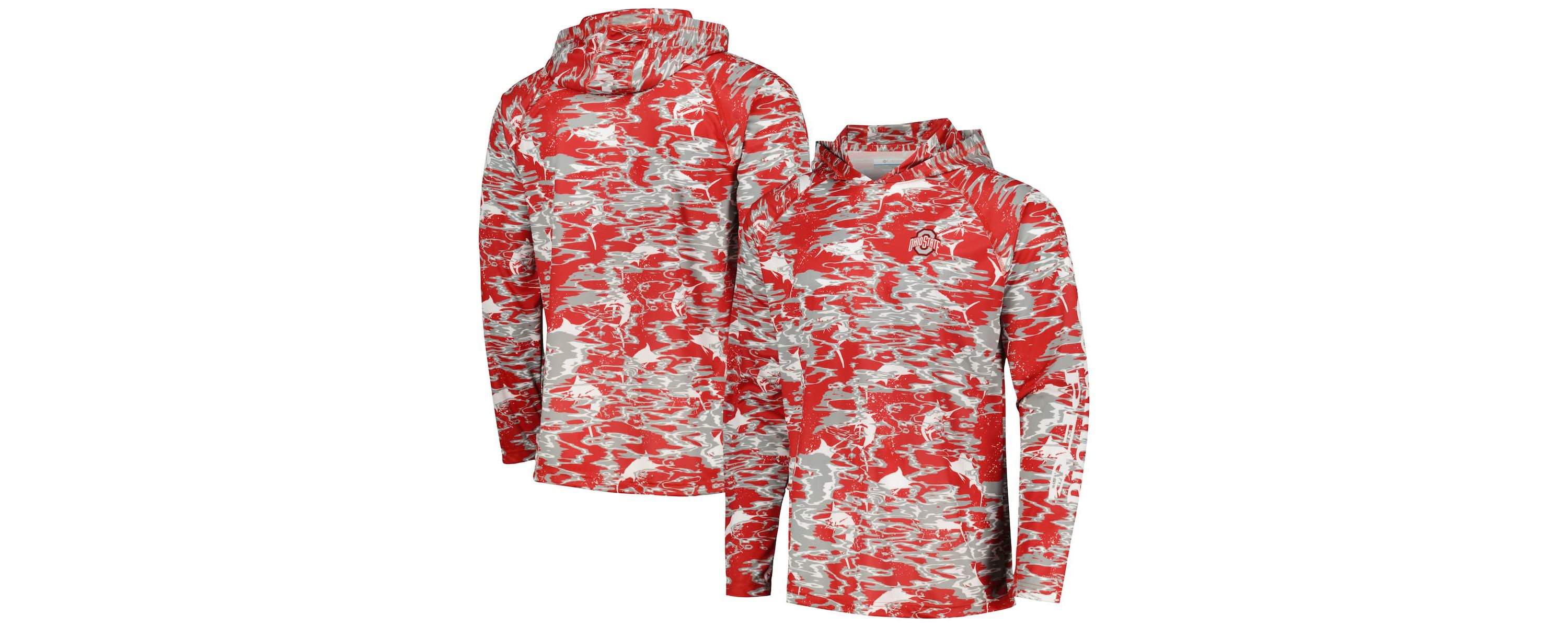 NCAA Ohio State Buckeyes PFG Terminal Tackle Omni-Shade Rippled Long Sleeve Hooded T-Shirt