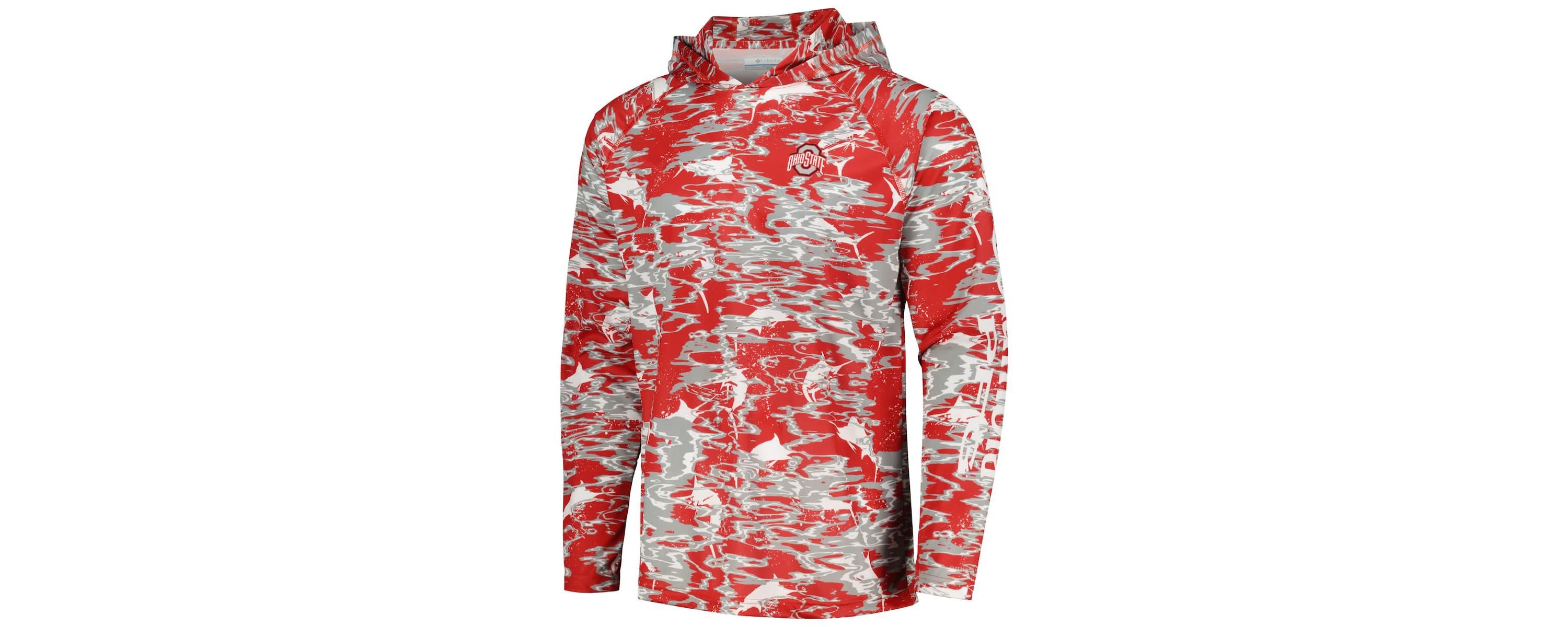 NCAA Ohio State Buckeyes PFG Terminal Tackle Omni-Shade Rippled Long Sleeve Hooded T-Shirt