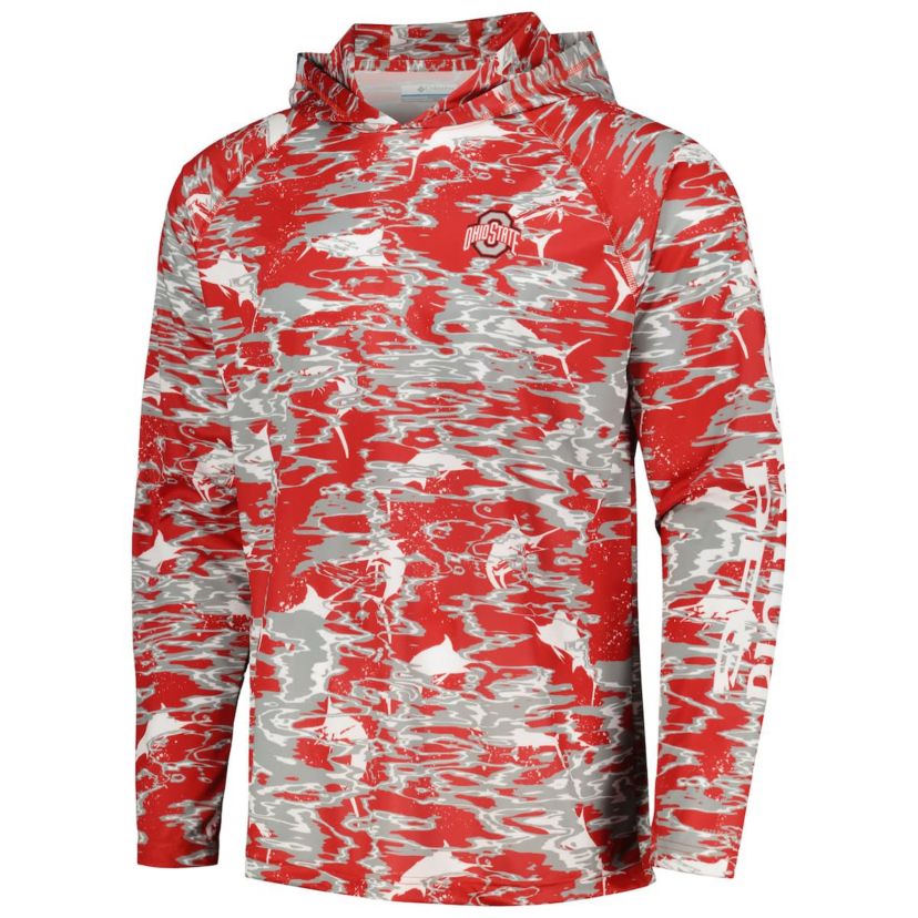 NCAA Ohio State Buckeyes PFG Terminal Tackle Omni-Shade Rippled Long Sleeve Hooded T-Shirt