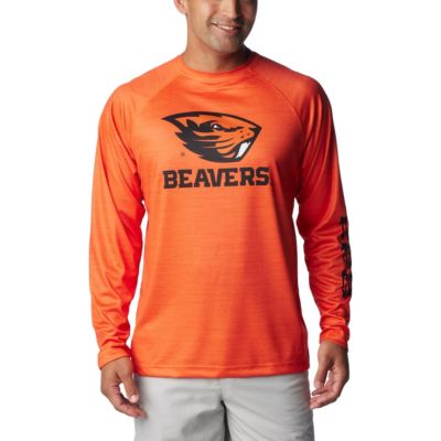 Columbia Men's NCAA Oregon State Beavers PFG Terminal Tackle Omni-Shade Raglan Long Sleeve T-Shirt, Orange, Large -  0195979472481