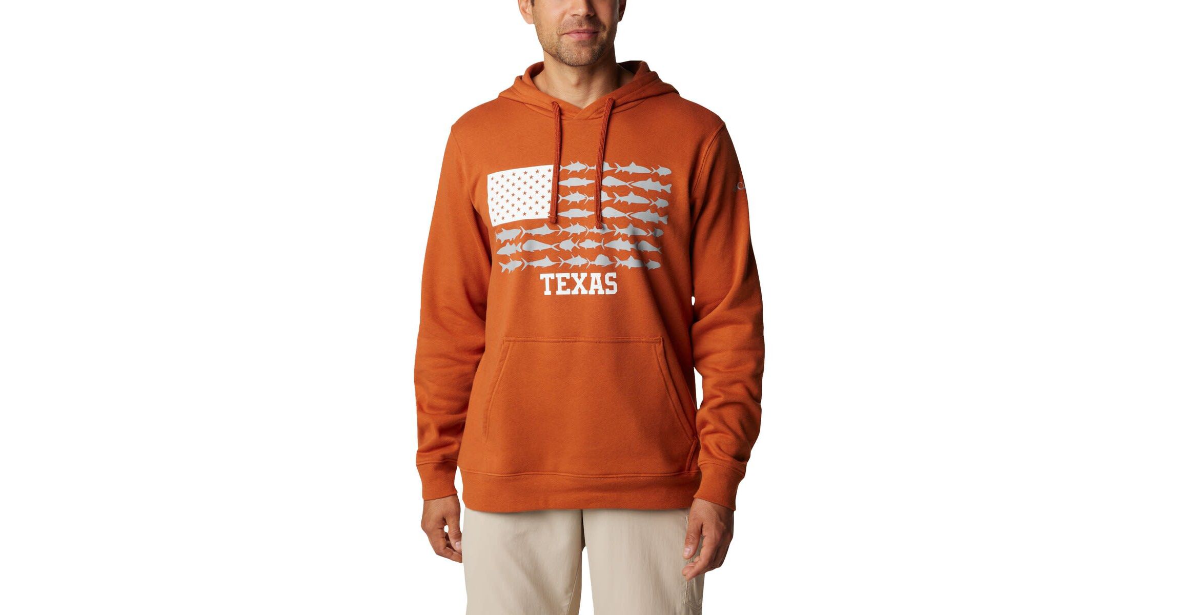 NCAA Burnt Texas Longhorns PFG Fish Flag II Pullover Hoodie