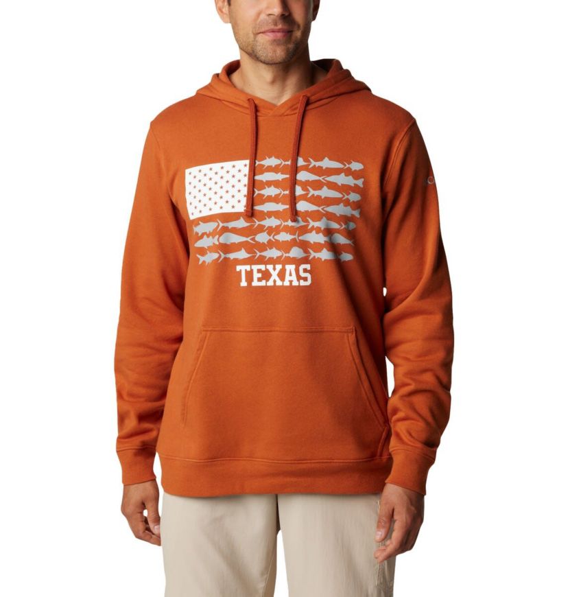 NCAA Burnt Texas Longhorns PFG Fish Flag II Pullover Hoodie