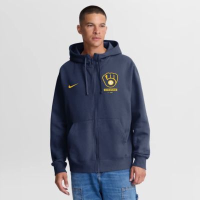 Men's MLB Nike Milwaukee Brewers Primetime Lockup Full-Zip Hoodie, Navy Blue, XL