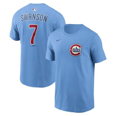 Men's MLB Nike Dansby Swanson Light Chicago Cubs Name & Number T-Shirt, Light Blue, XL