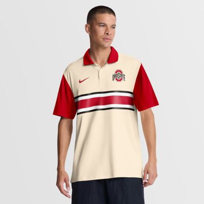Men's NCAA Nike Natural/Scarlet Ohio State Buckeyes Vapor Primary Logo Dri-FIT Polo