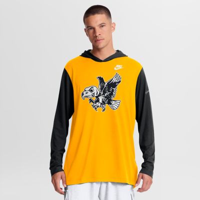 Men's NCAA Nike Iowa Hawkeyes Campus Legacy Tri-Blend Long Sleeve Hooded T-Shirt, Gold, Medium