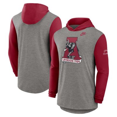 Men's Alabama Crimson Tide NCAA Nike Alabama Tide Campus Legacy Tri-Blend Long Sleeve Hooded T-Shirt, Gray, Medium