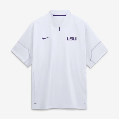 Men's NCAA Nike LSU Tigers 2026 Sideline Short Sleeve Quarter-Zip Coaches Jacket