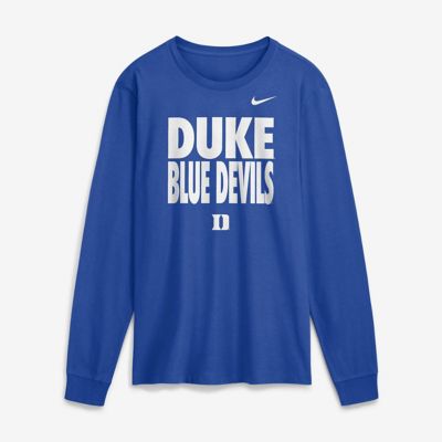 Men's Duke Blue Devils NCAA Nike Duke Devils 2026 Sideline Slogan Dri-FIT Long Sleeve T-Shirt