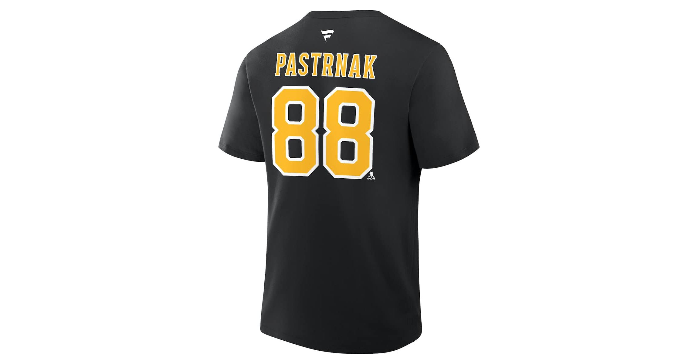 NHL Fanatics David Pastrnak Authentic Stack Name & Number T-Shirt