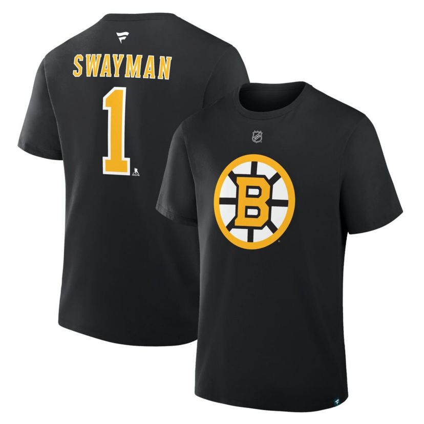 NHL Fanatics Jeremy Swayman Authentic Stack Name & Number T-Shirt