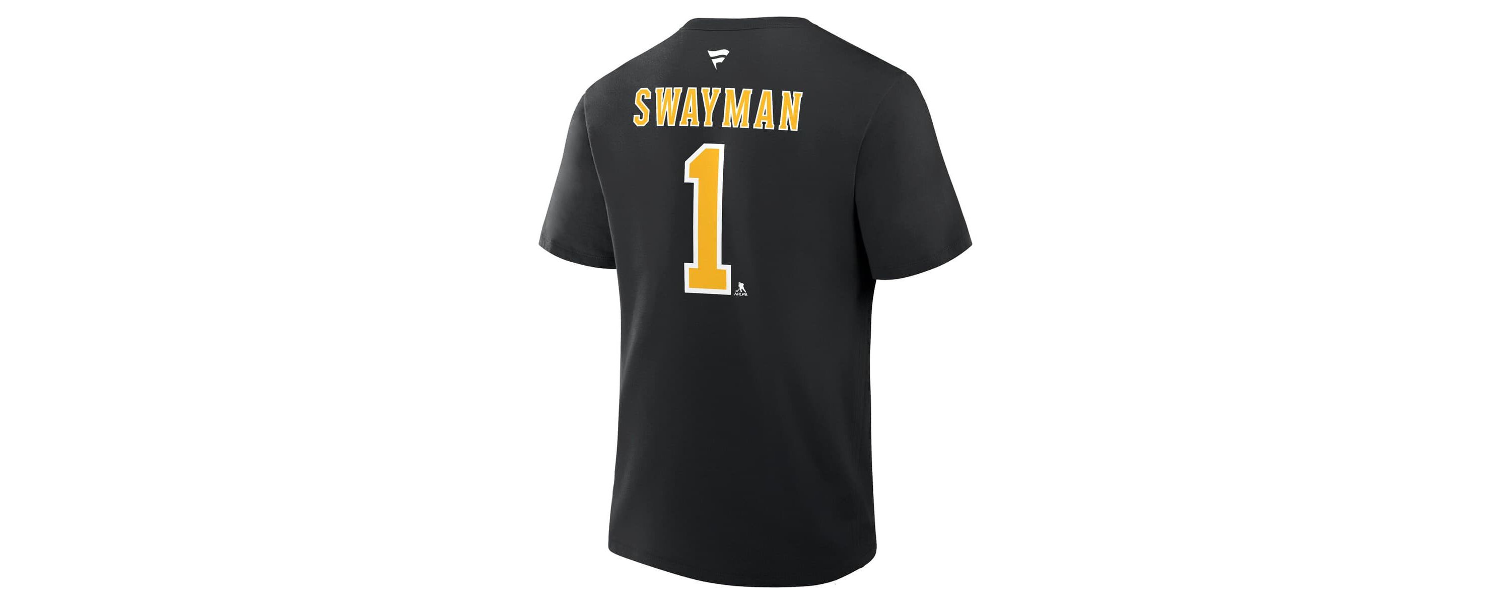 NHL Fanatics Jeremy Swayman Authentic Stack Name & Number T-Shirt